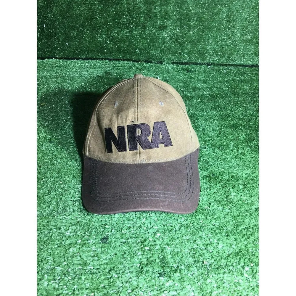 Mens NRA hat adjustable brown/tan cotton summer vintage
